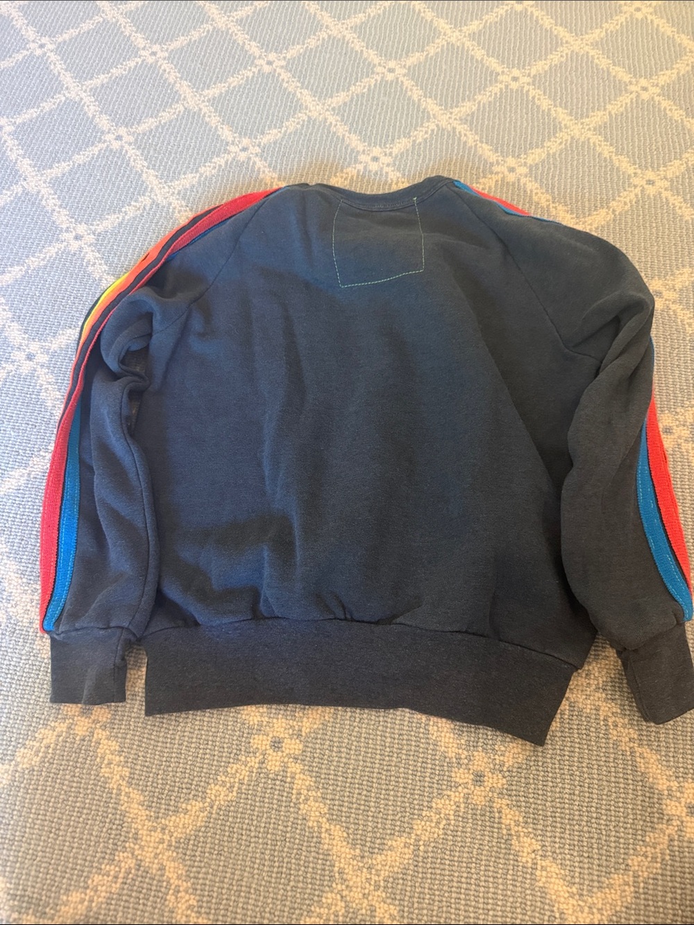 Aviator Nation Navy Sweatshirt with Yellow Smiley and Rainbow Sleeve Stripes - Picture 4 of 4